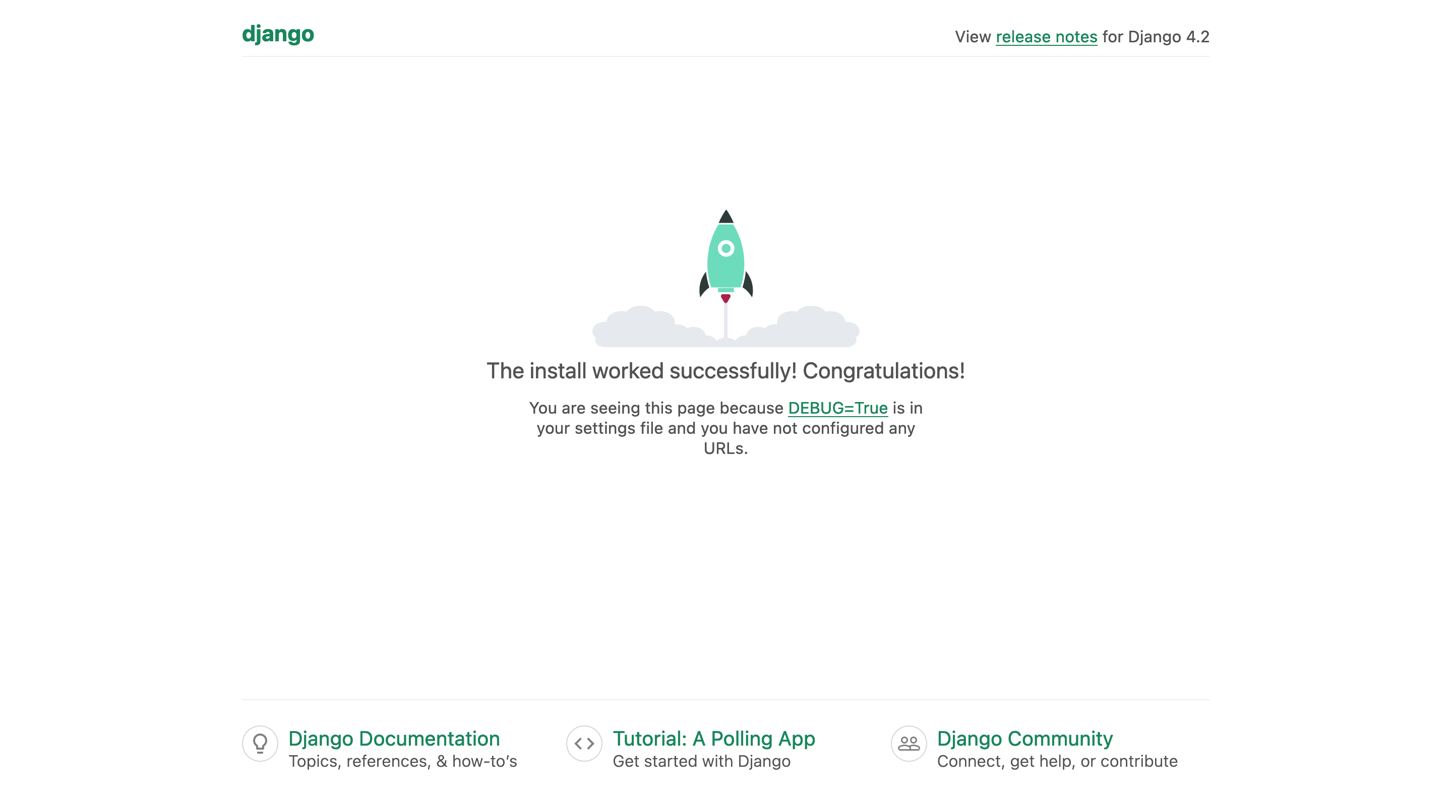 Djangoのインストール成功画面
